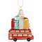 Merry Christmas Double Decker Tour Bus Glass Ornament - 4.5" - Gold and Red